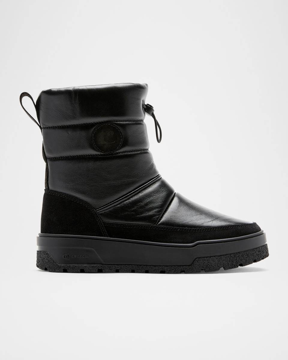 Eric Shearling-Lined Puffed Leather Snow Boots